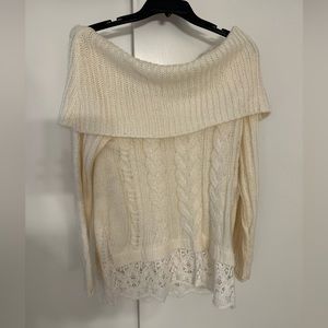 Cable Knit Sweater with Lace Bottom